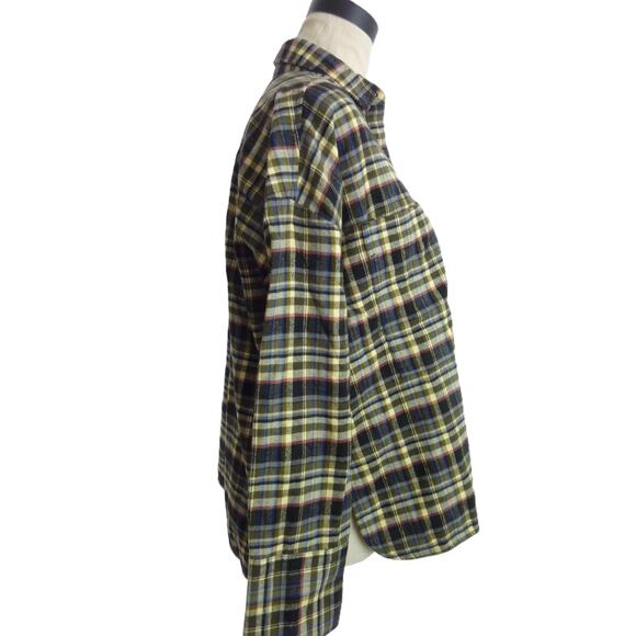 NWT Everlane Boxy Flannel Button Down Shirt M Dark Plaid Olive Black Green - Picture 2 of 10
